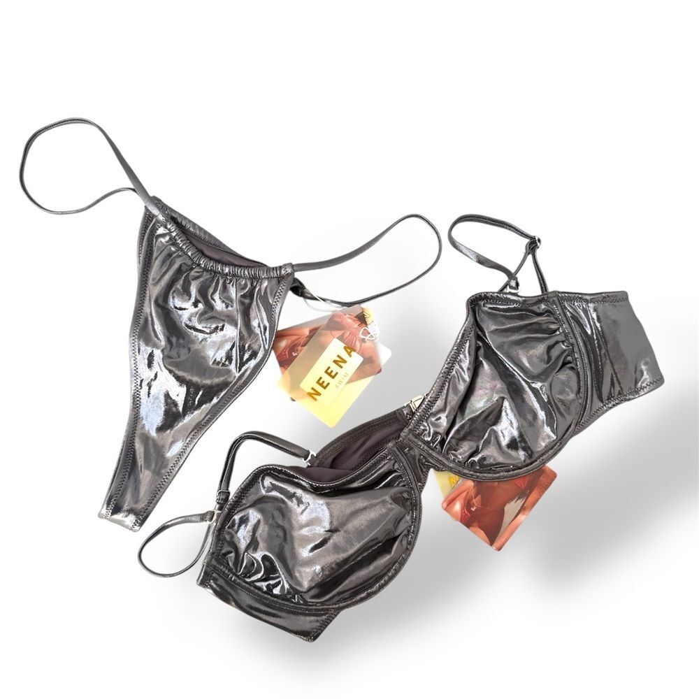 NWT Neena Swim Metallic Silver Bikini Set - Size XL